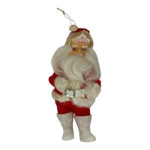 Vintage 7" Felt Santa Rubber Face White Boots Figurine Christmas Ornament Japan